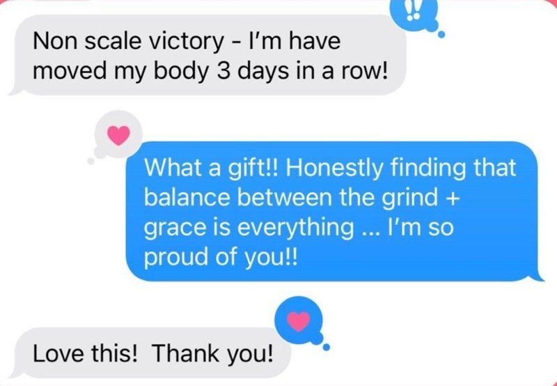 thrivyest emily moss lifestyle nutrition coach text testimonial