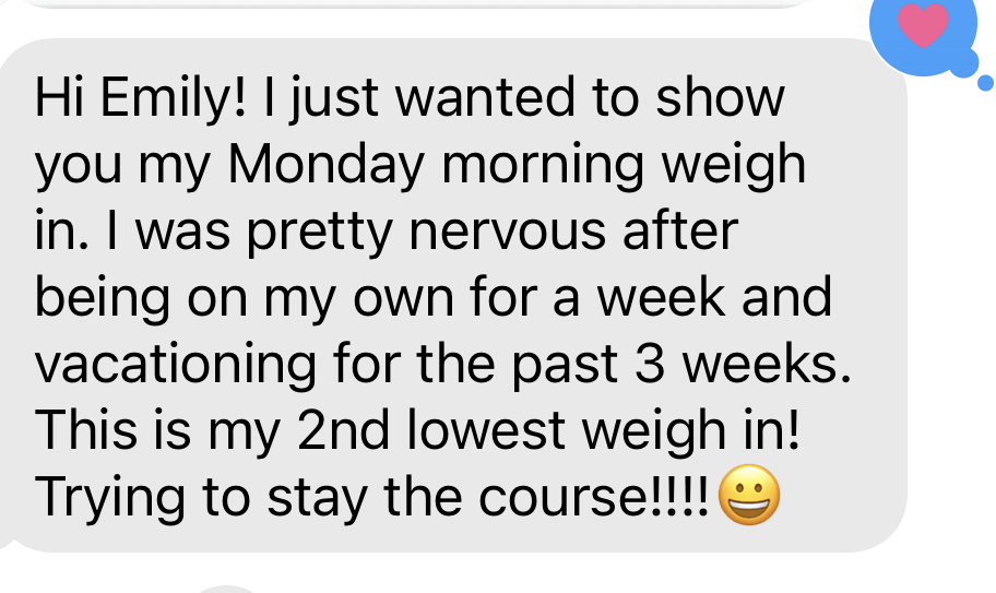 thrivyest real client results by emily moss lifestyle nutrition coach text