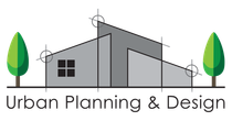 The logo for urban planning and design shows a house and two trees.