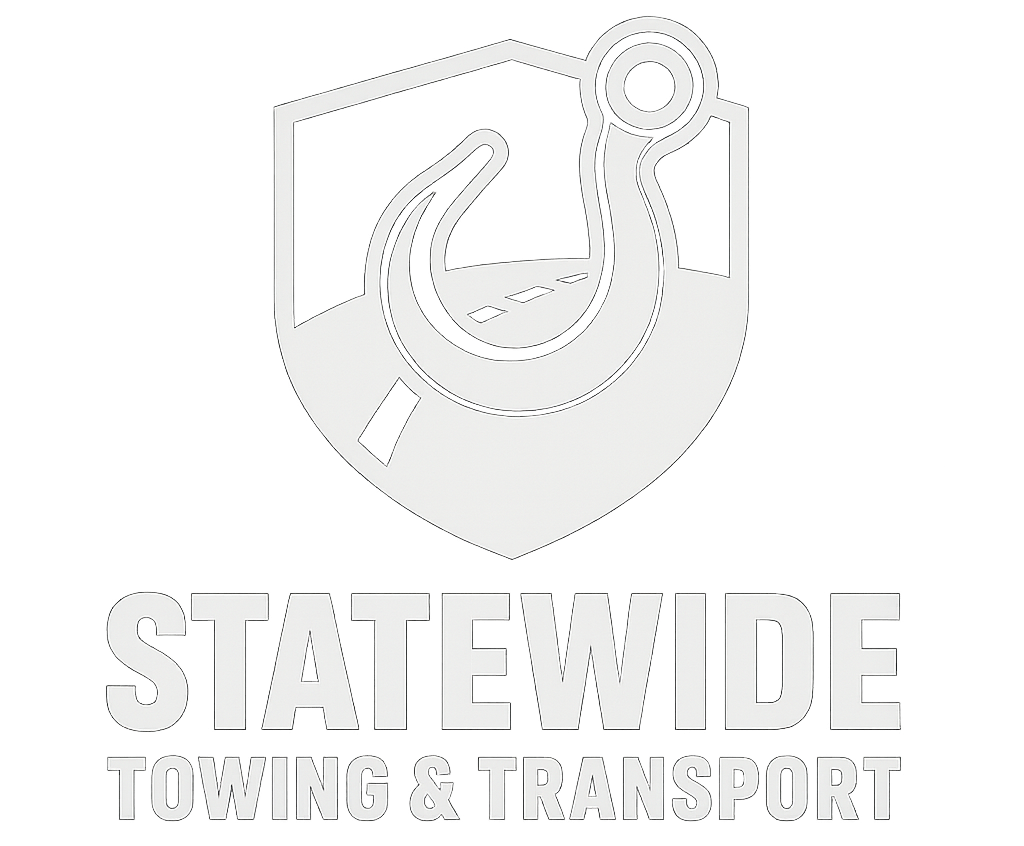 Shield logo with tow hook, road design; 