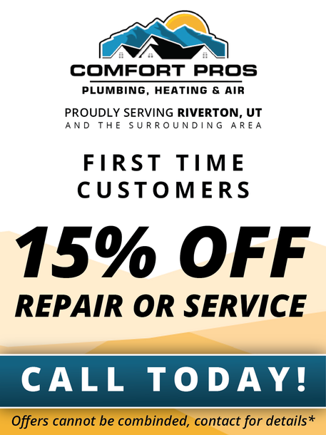 Comfort pros plumbing , heating and air is offering a 15% off repair or service.