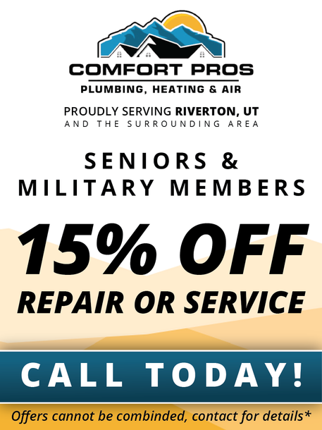 Comfort pros plumbing , heating and air is offering a 15% off repair or service.