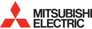 The logo for mitsubishi electric is red and black with a white background.