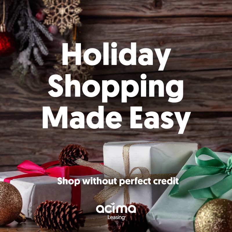 Acima ad: "No Credit Needed" with $50 initial payment and 90-day payment option. Blue background.