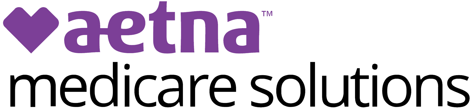 Aetna Medicare Solutions logo with a purple heart-like shape and text.