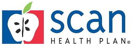 Scan Health Plan logo: split apple design with blue and red background, and blue text.