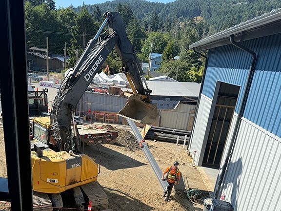 View of the job site from the second floor of the Windsor Plywood project in Ganges.