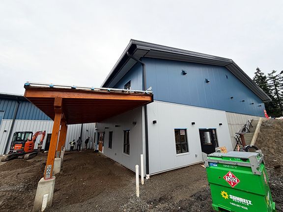 Side view of the Ganges, BC Windsor Plywood building.