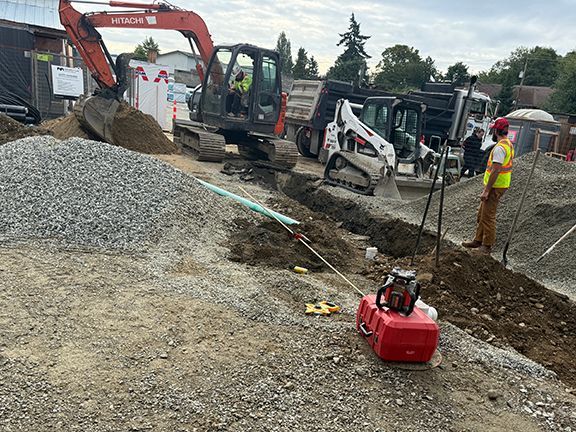 Project site photo of all the cranes and elevators needed for PEMB project.