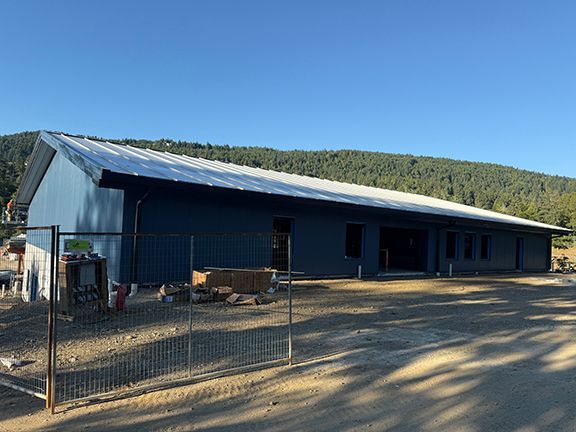 Updated top view of the metal building installation on Salt Spring Island.