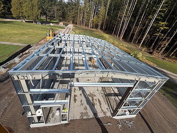View of the metal building project taken from the air.