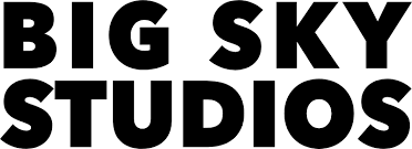 The logo for big sky studios is black and white.
