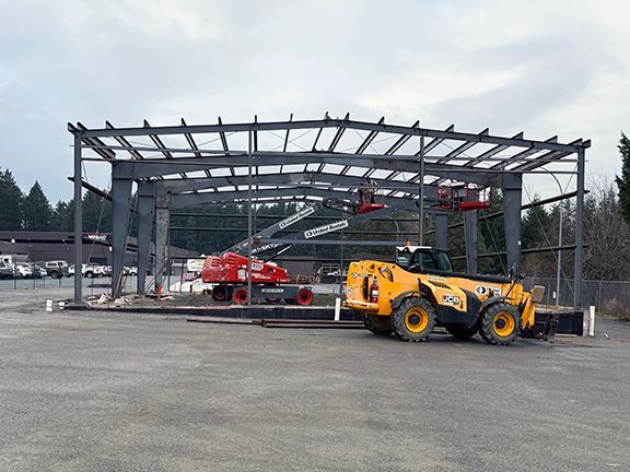 Metal frame almost complete for VMAC building project in Nanaimo, BC.