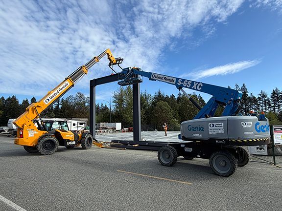 Primary steel framing in place at PEMB construction project on Vancouver Island in B.C.