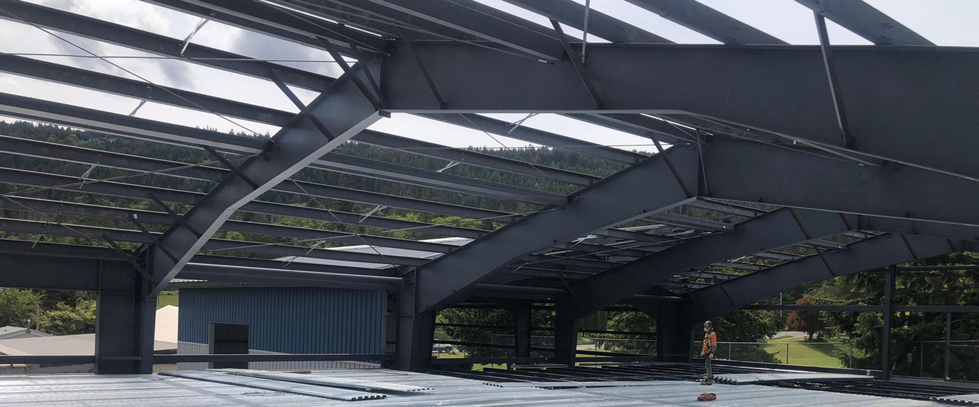 New factory construction on Salt Spring Island in British Columbia with wide clear spans.