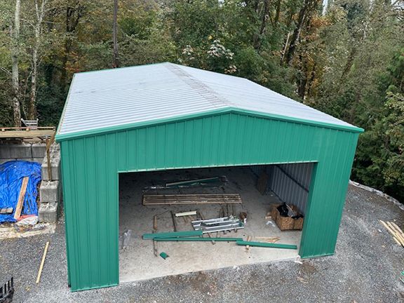 Metal structure under construction at a golf course in Langley, British Columbia.