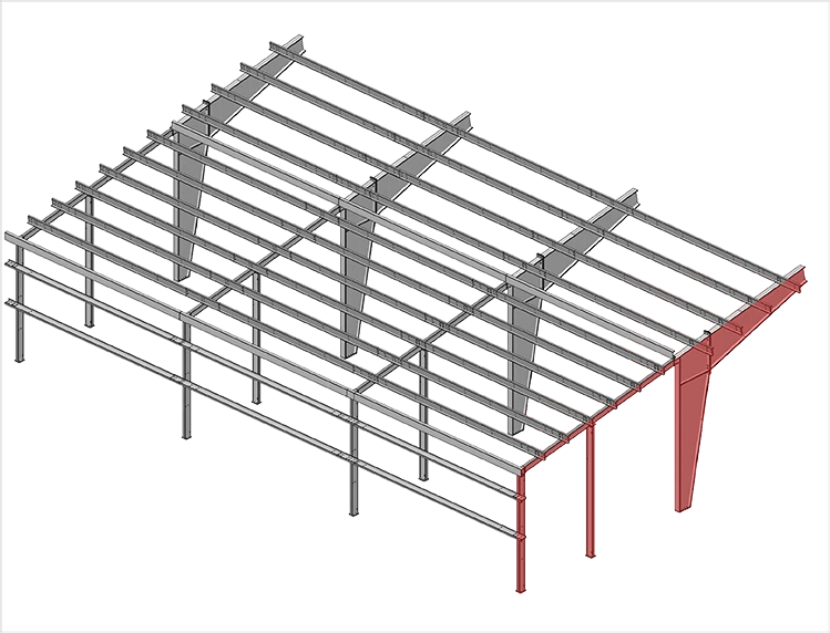 Example drawing of steel lean-to building framing.