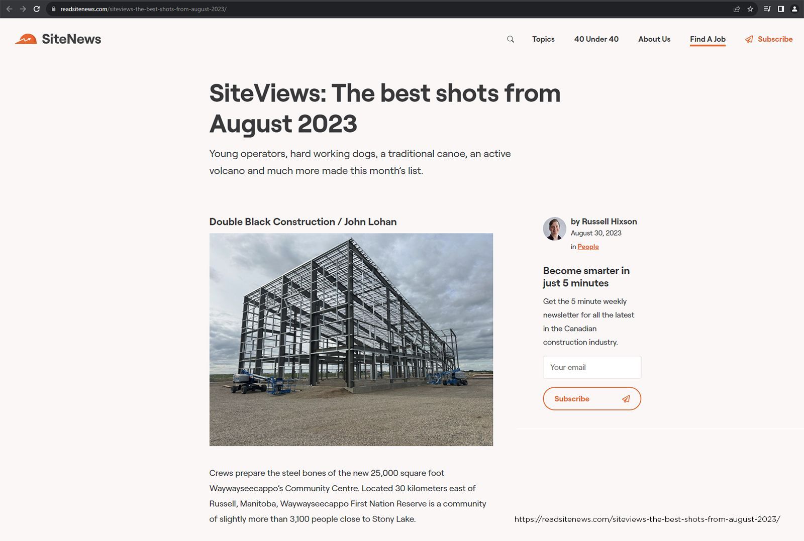 A screenshot of a website with a picture of a building under construction.