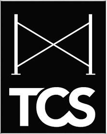 The logo for tcs is a black and white logo with a cross and the word tcs.