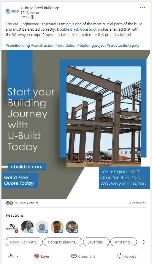 A picture of a building under construction with the words `` start your building journey with u-build today ''.