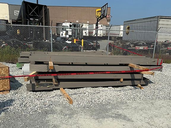 View of steel girders to be used to frame steel building at YVR in Vancouver.