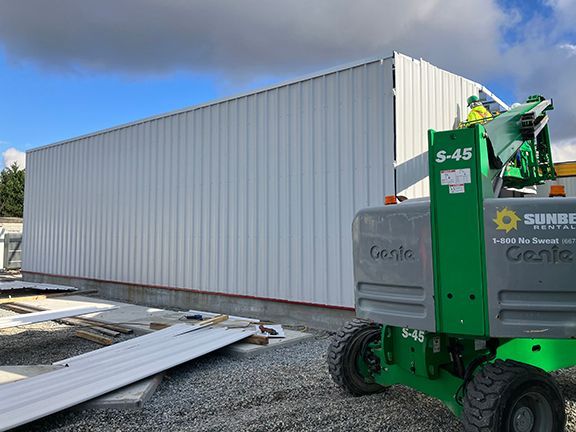 Completed side panels at YVR storage building construction.