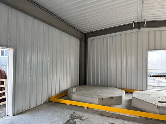 Interior siding of metal building at Vancouver airport storage facility.