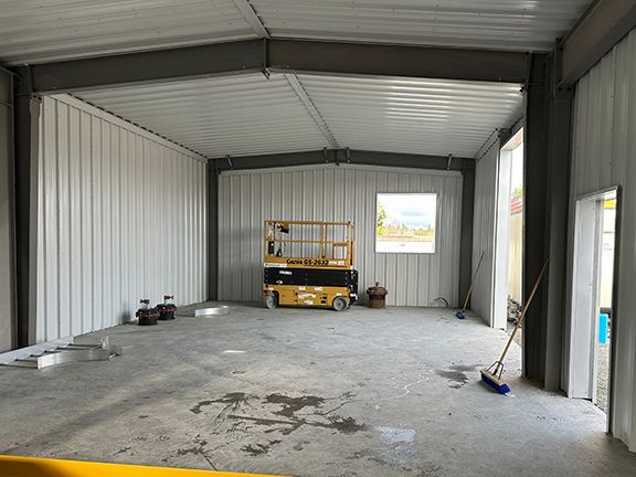 Interior steel framing and lining of metal building at Vancouver Airport building.