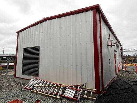 Side view of completed YVR jet fuel pump house.