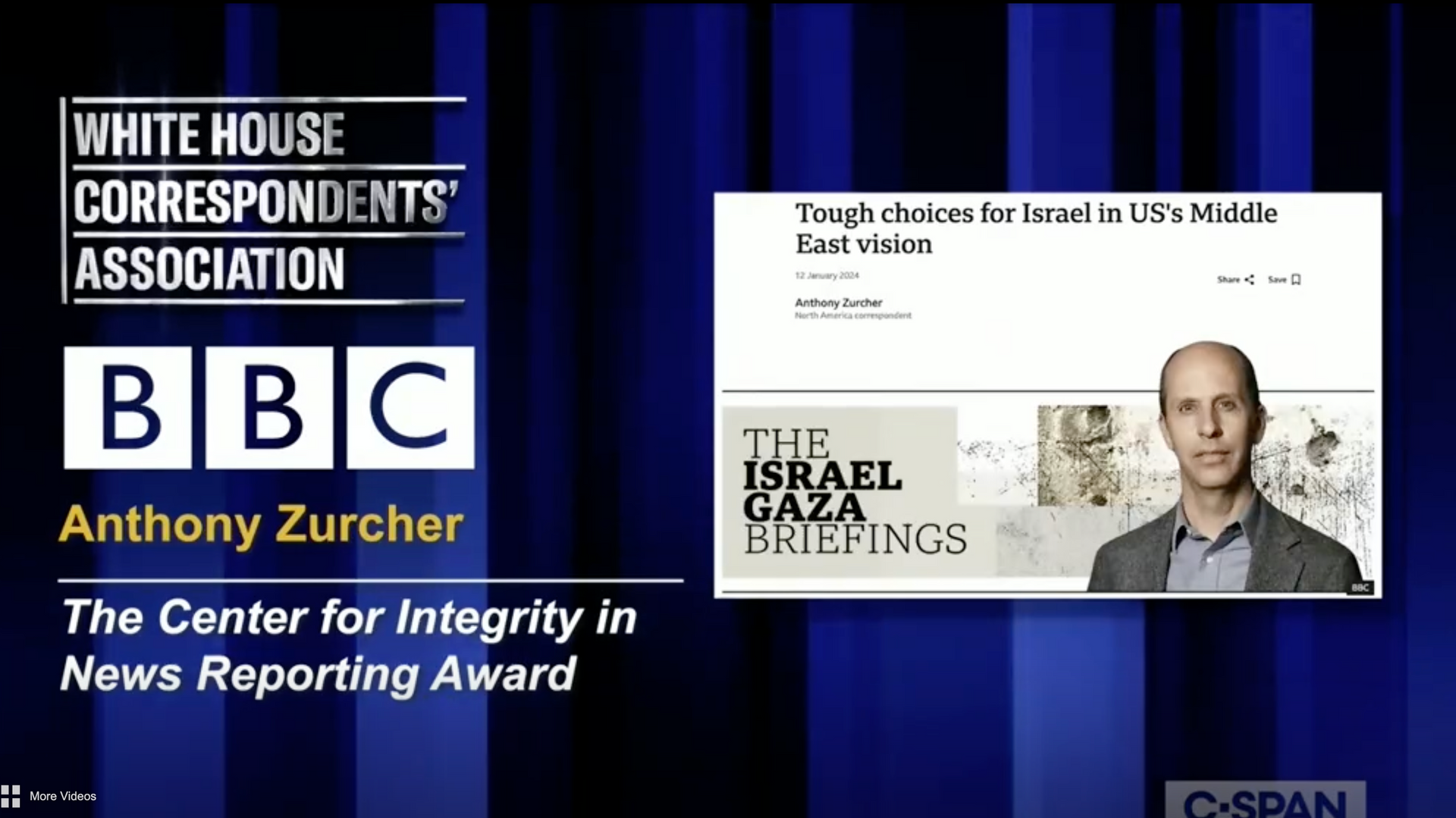 Anthony Zurcher receives the Inagural Center for Integrity in News Reporting Award 