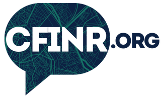 The logo for cfinr.org is a speech bubble with a map inside of it.
