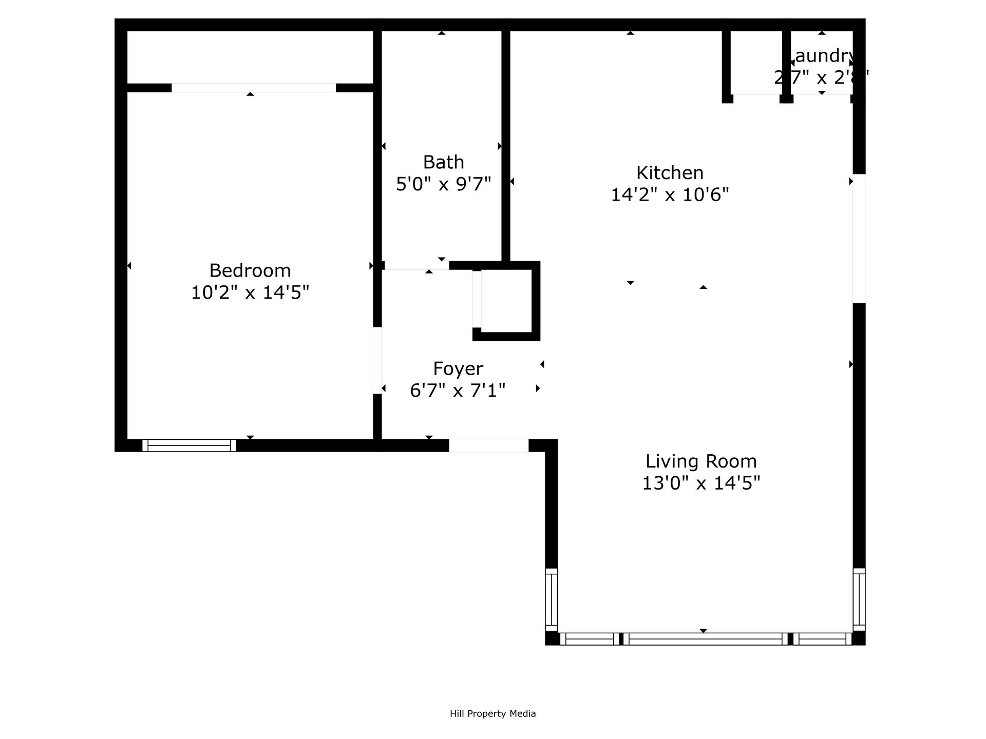 one bed, one bath floorplan