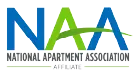 The logo for the national apartment association is blue and green.