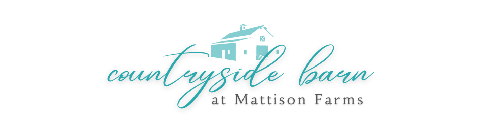 Countryside Barn at Mattison Farms logo in teal with a stylized barn and wheat