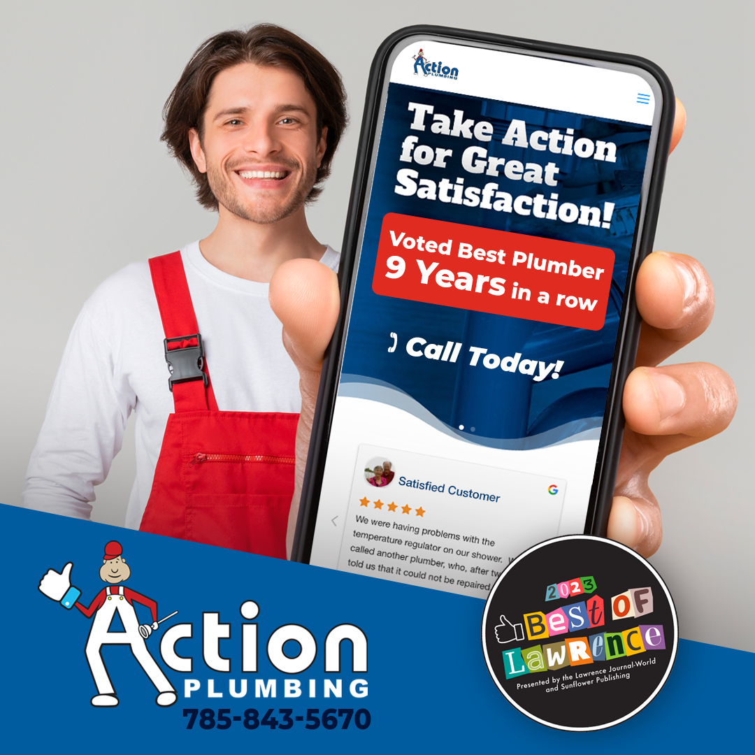 a man is holding a cell phone that says take action for great satisfaction .