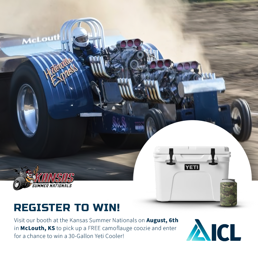 an advertisement for a yeti cooler with a dragster in the background