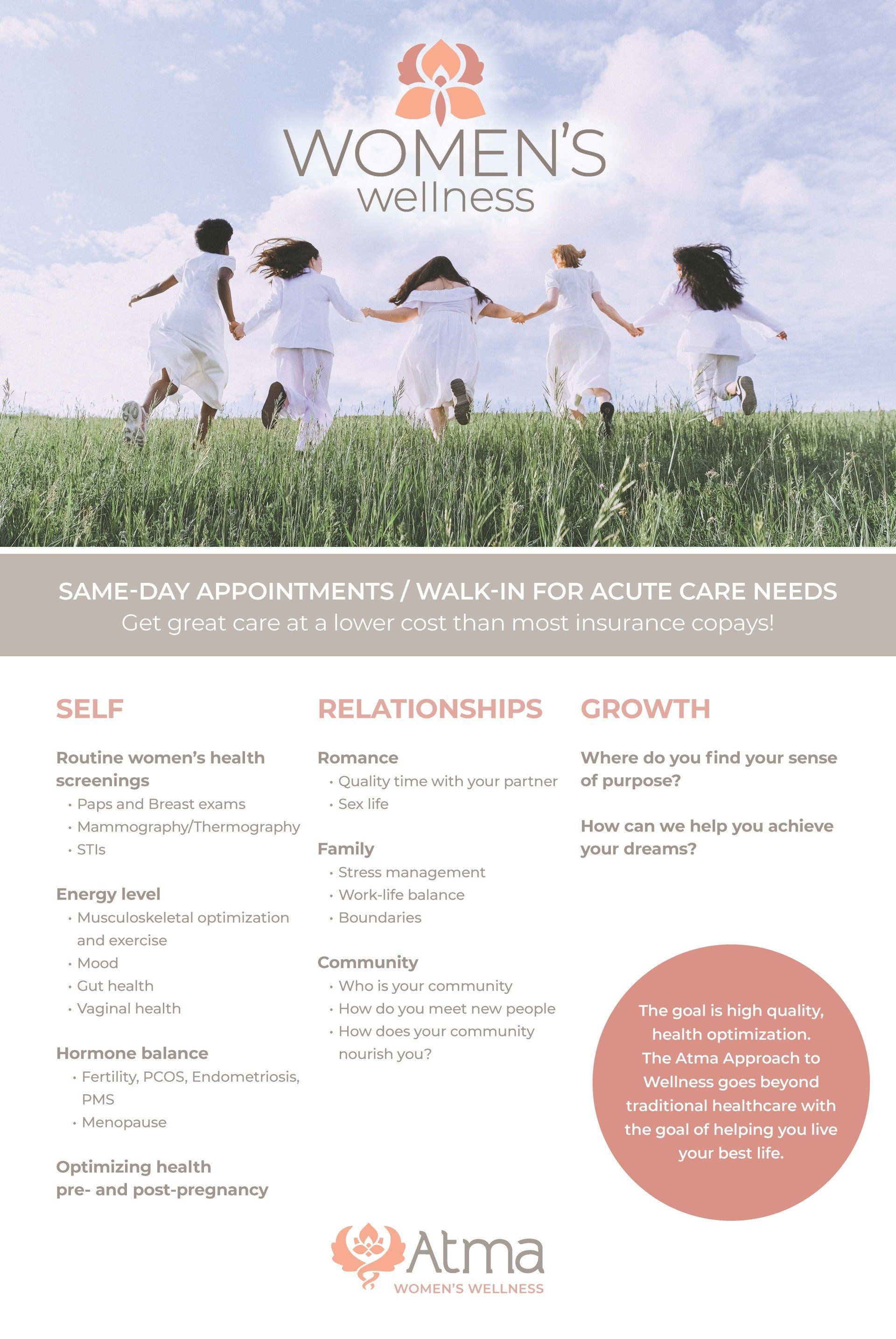 a flyer for women 's wellness shows a group of people holding hands in a field .