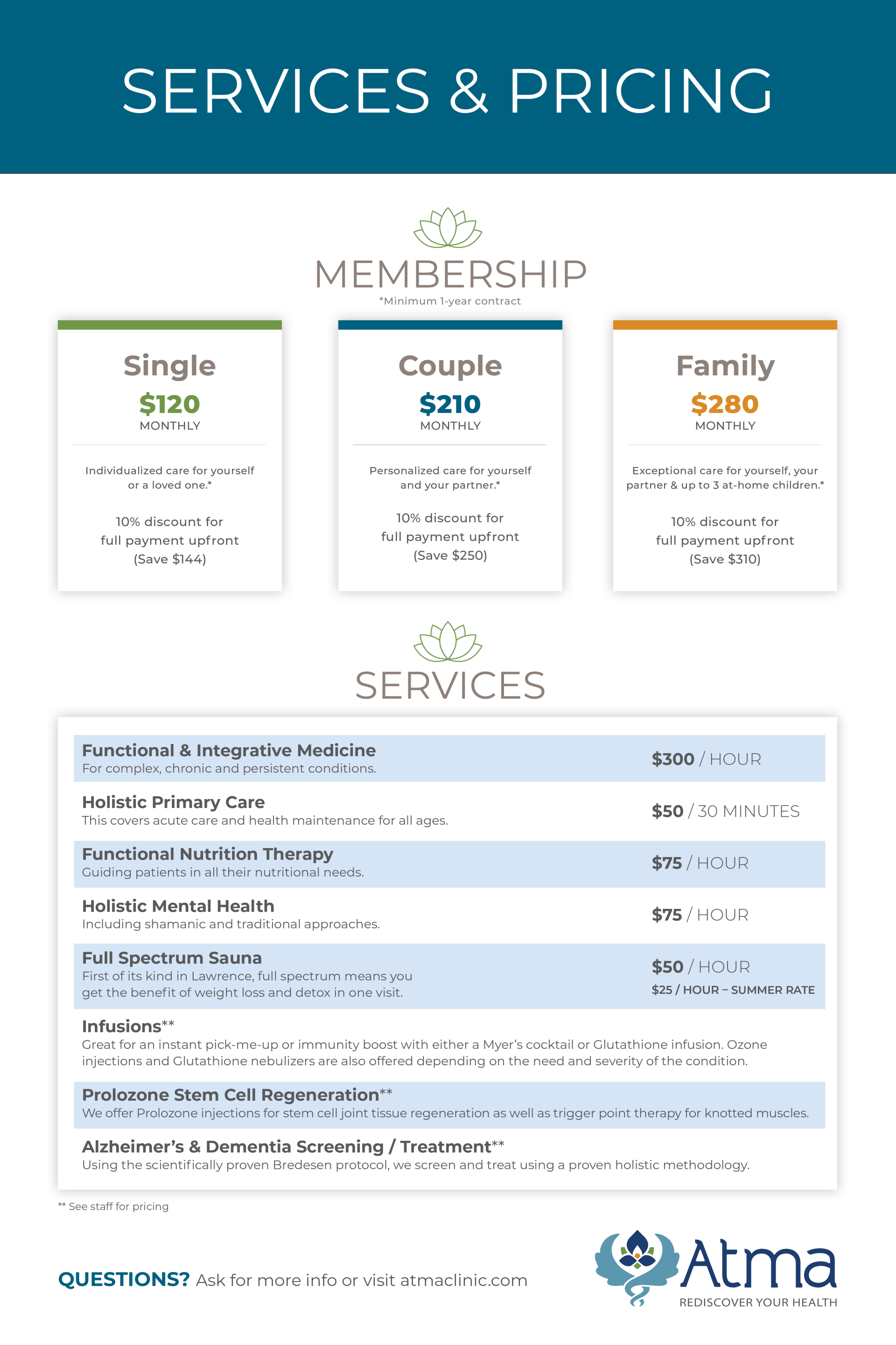 a poster showing the services and pricing of a membership .