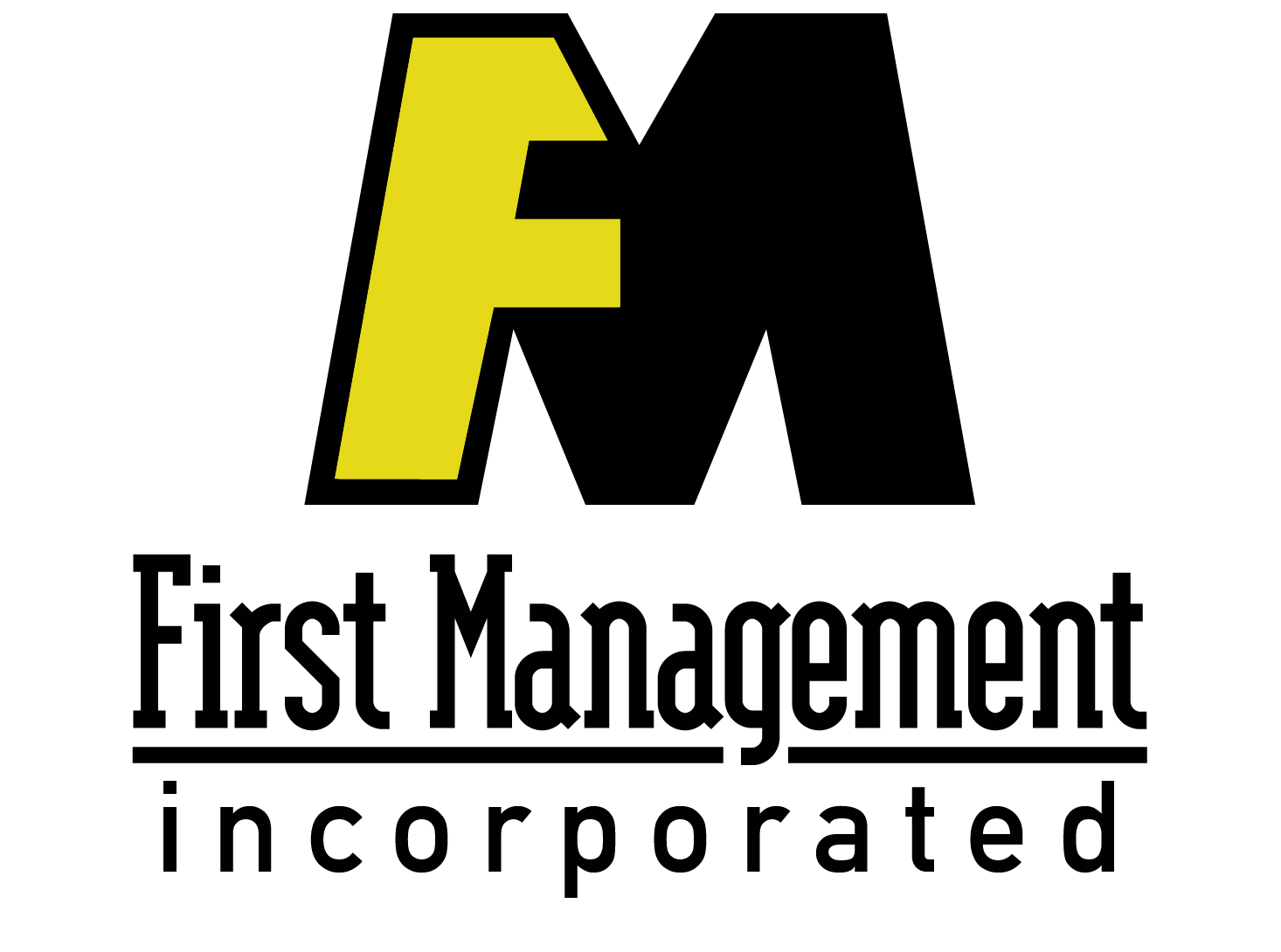 the logo for first management incorporated is yellow and black .