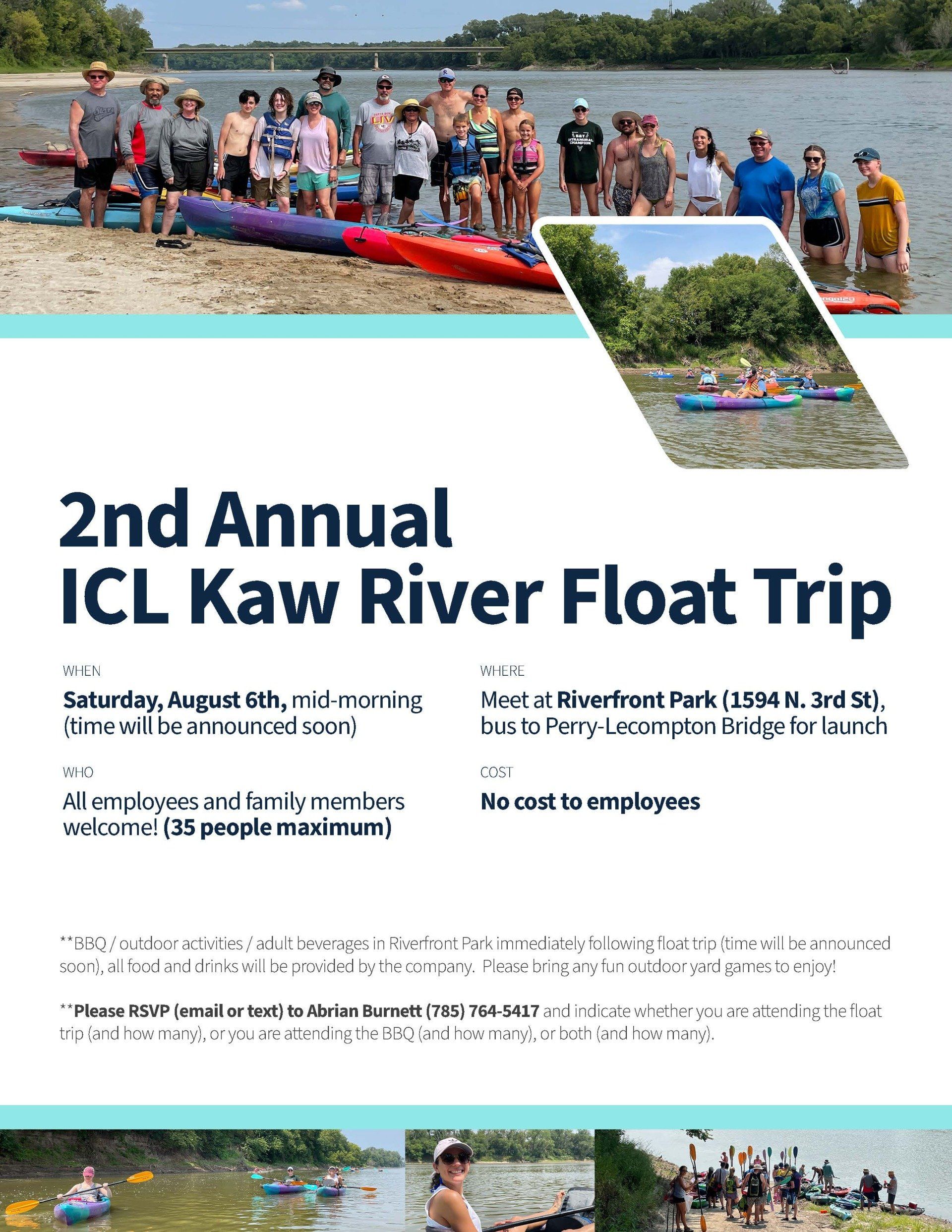 a poster for the 2nd annual icl kaw river float trip .