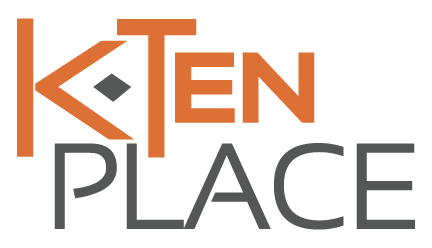 the k ten place logo is orange and black on a white background .