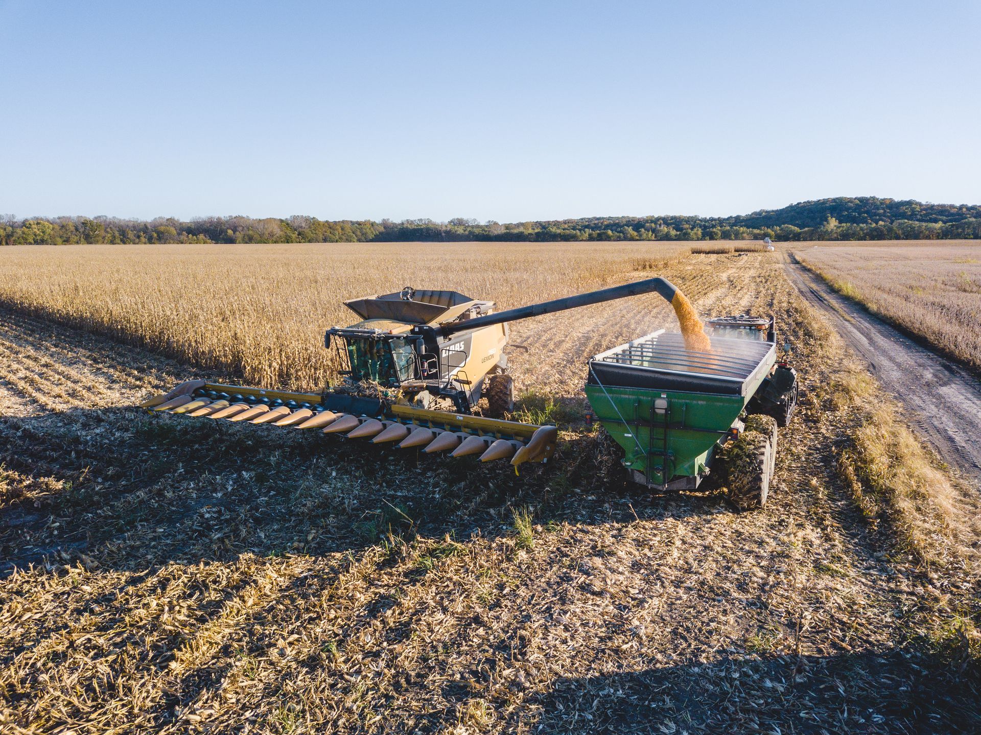 Drone photograph of wheat fields being harvested taken by KMG.