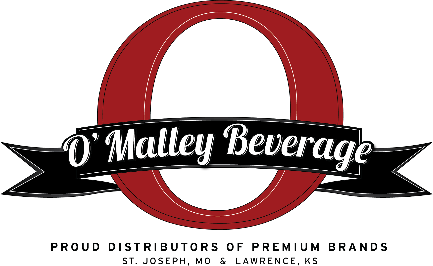 a logo for o 'malley beverage proud distributors of premium brands