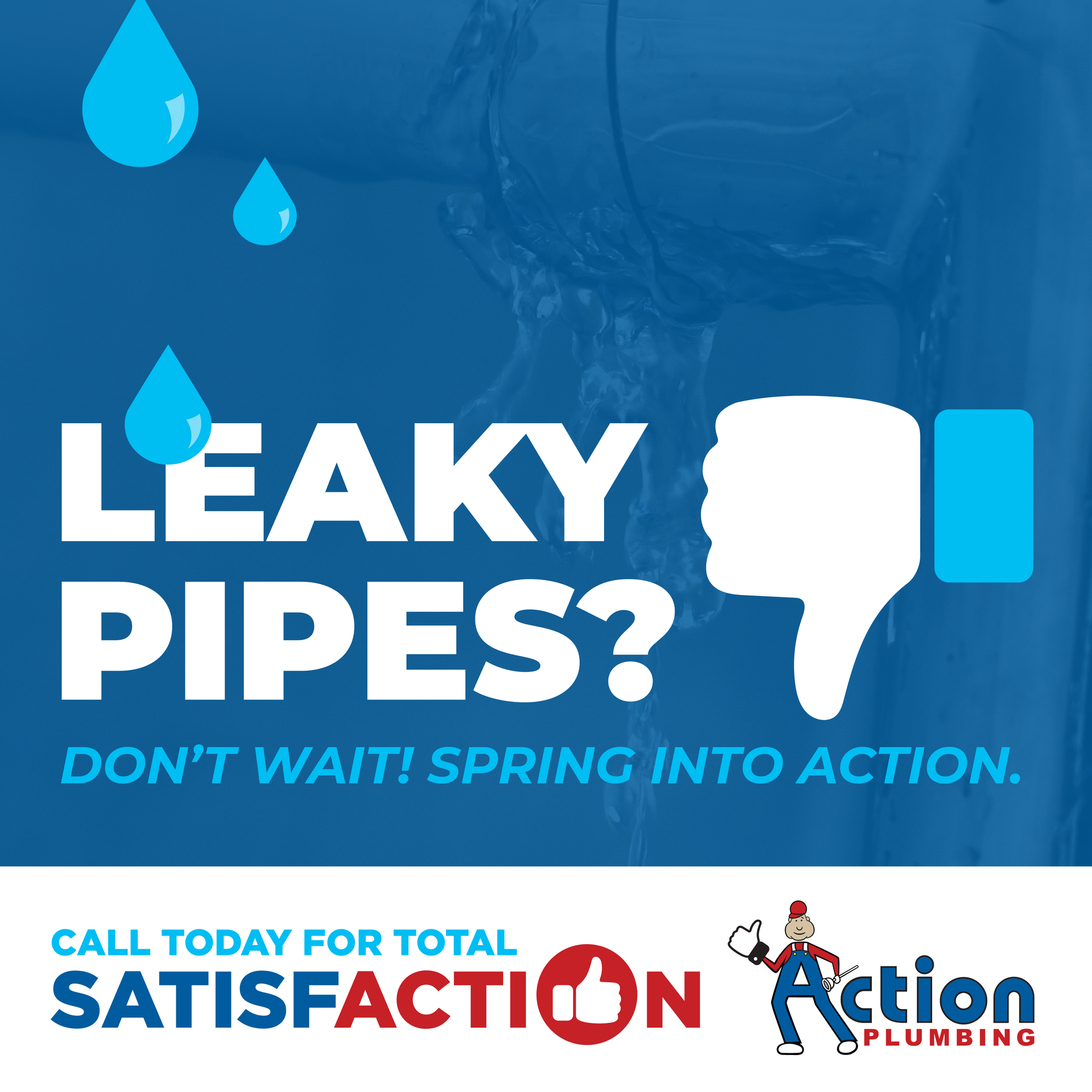 a blue sign that says leaky pipes on it