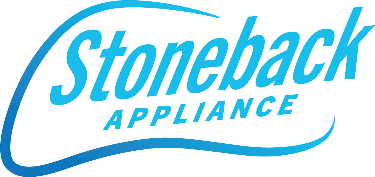 the stoneback appliance logo is blue and white on a white background .