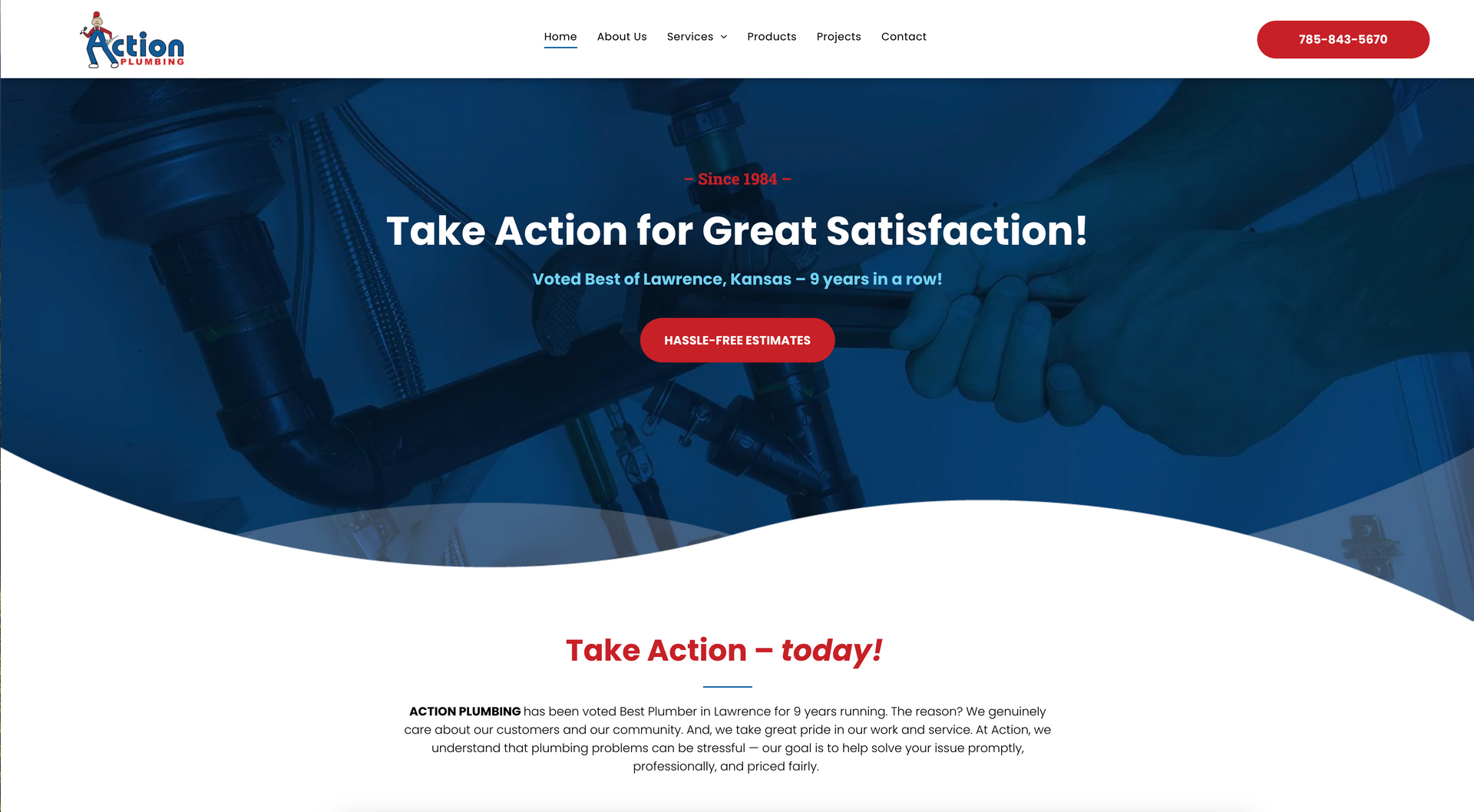 Screenshot of Acion plumbing website.