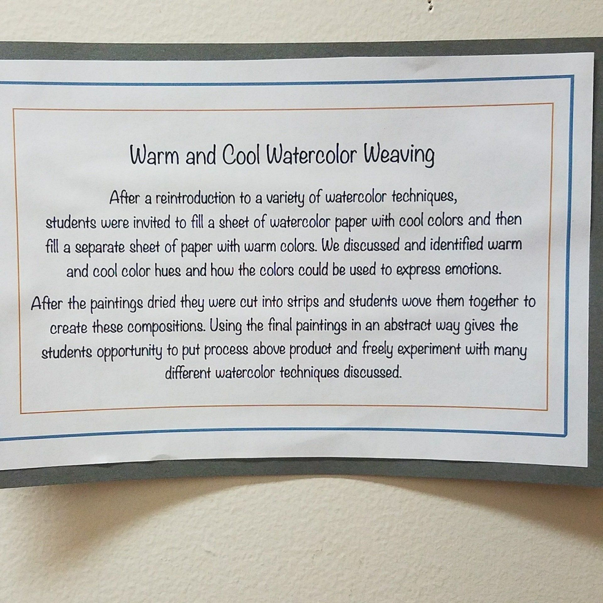 A piece of paper that says warm and cool watercolor weaving