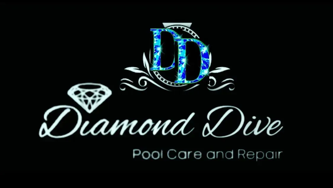 Diamond Dive logo with blue “DD,” diamond icon, and text “Pool Care and Repair” on a black background