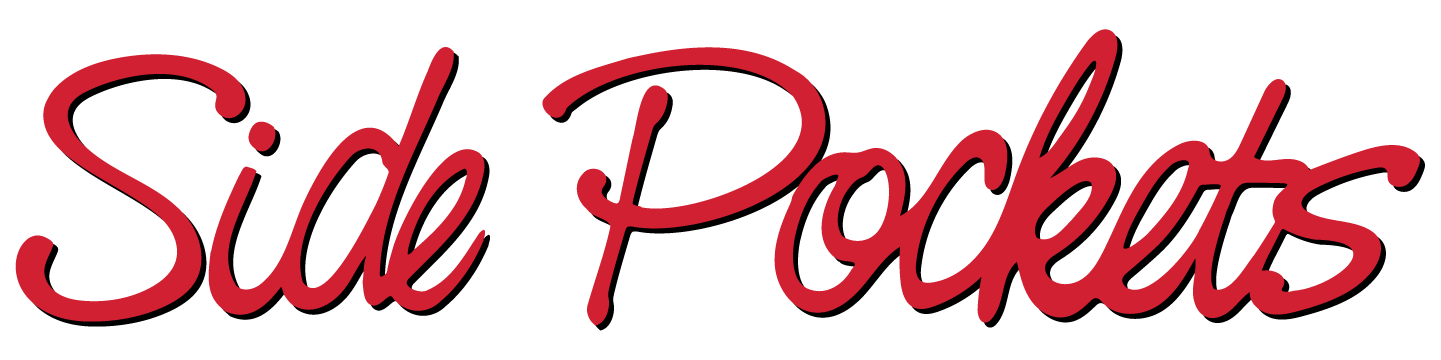The word side pockets is written in red on a white background.