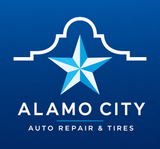 Alamo City Auto Repair & Tires logo with blue star and white text on a blue background